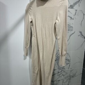 Express Cream Long Sleeve Turtleneck Knit Dress